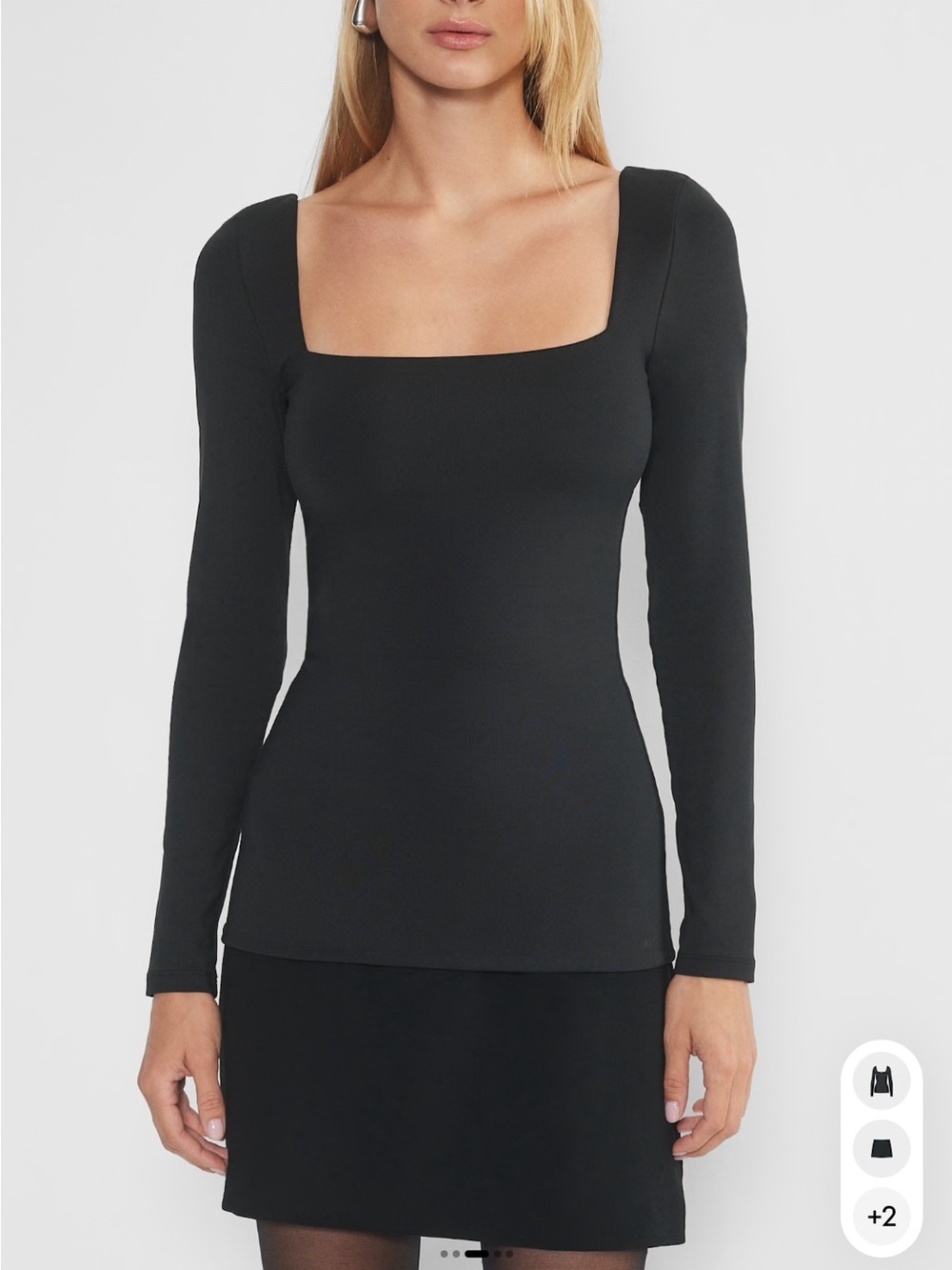 NWT- Aritzia Black Original Contour Squareneck Hip Longsleeve - Picture 2 of 9